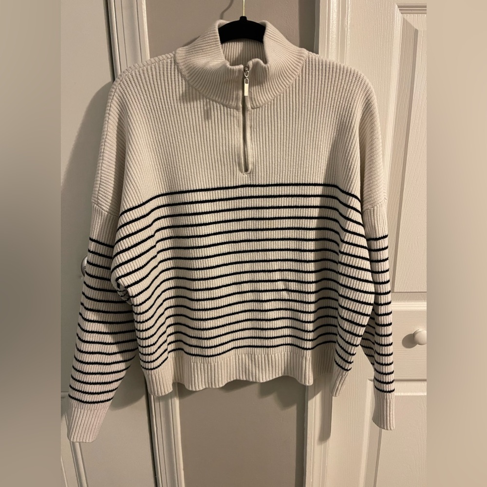 Mango Striped Quarter Zip Sweater